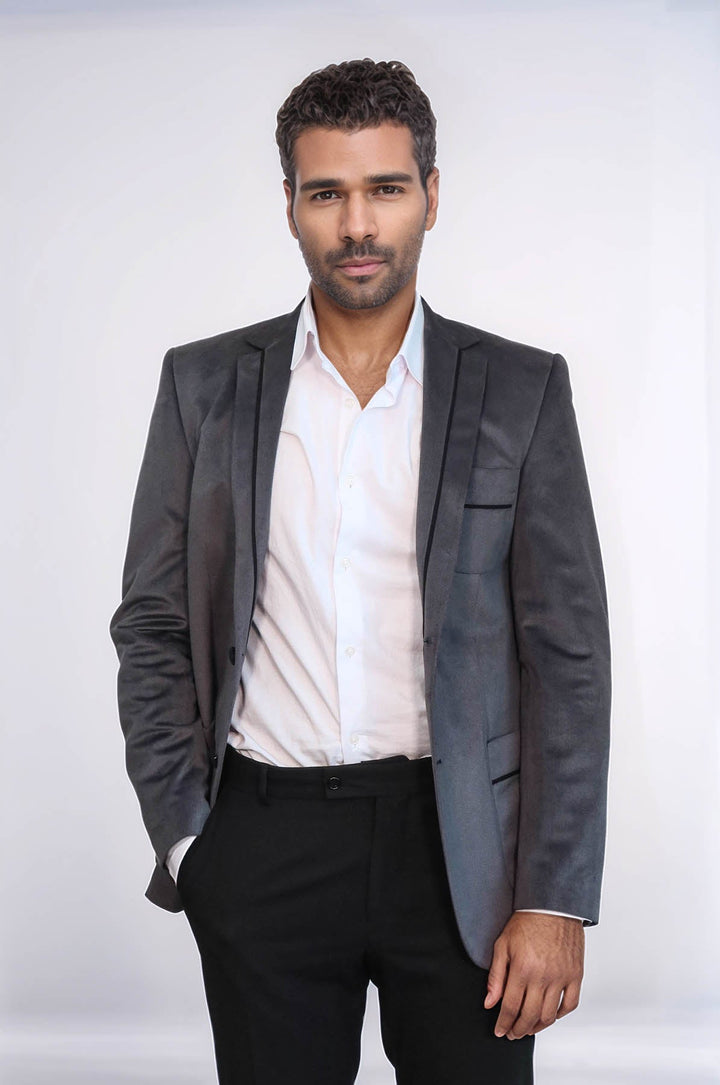 WSS 2 Button Bag Pocket Velvet Grey Jacket- - Agrigento