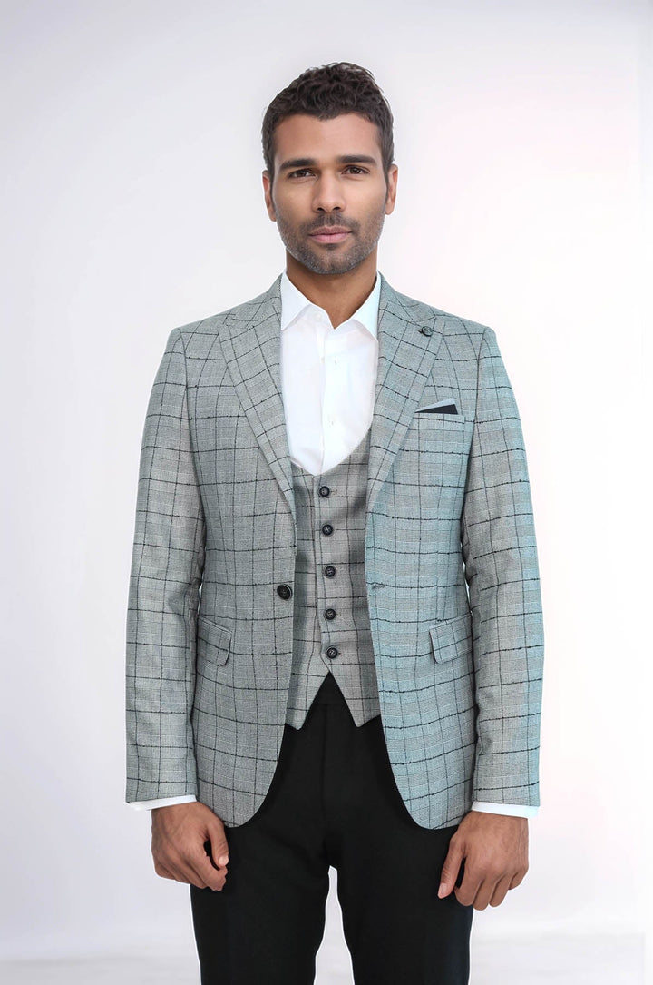 WSS Plaid Black Blazer with Grey Vest  - Sutton