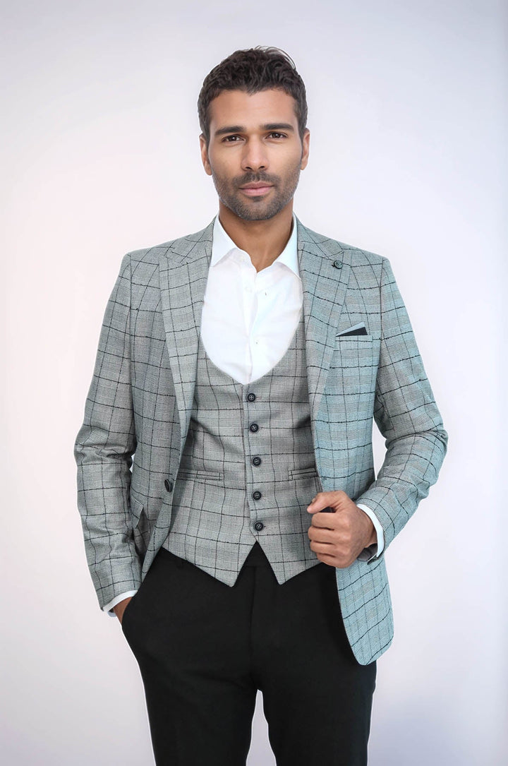WSS Plaid Black Blazer with Grey Vest  - Sutton
