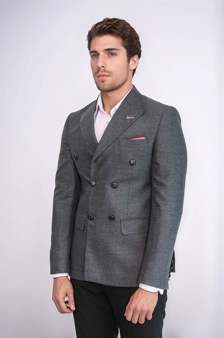WSS Double Breasted Slim Fit Grey Blazer  - Zamora