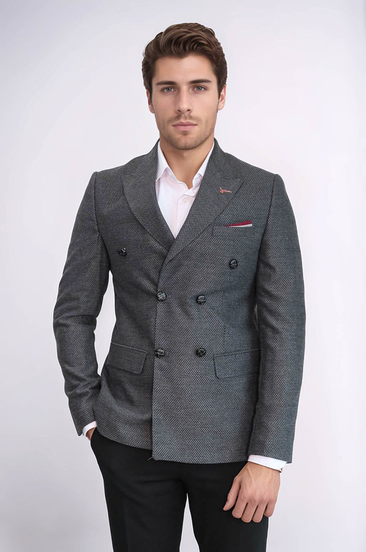 WSS Double Breasted Slim Fit Grey Blazer  - Zamora