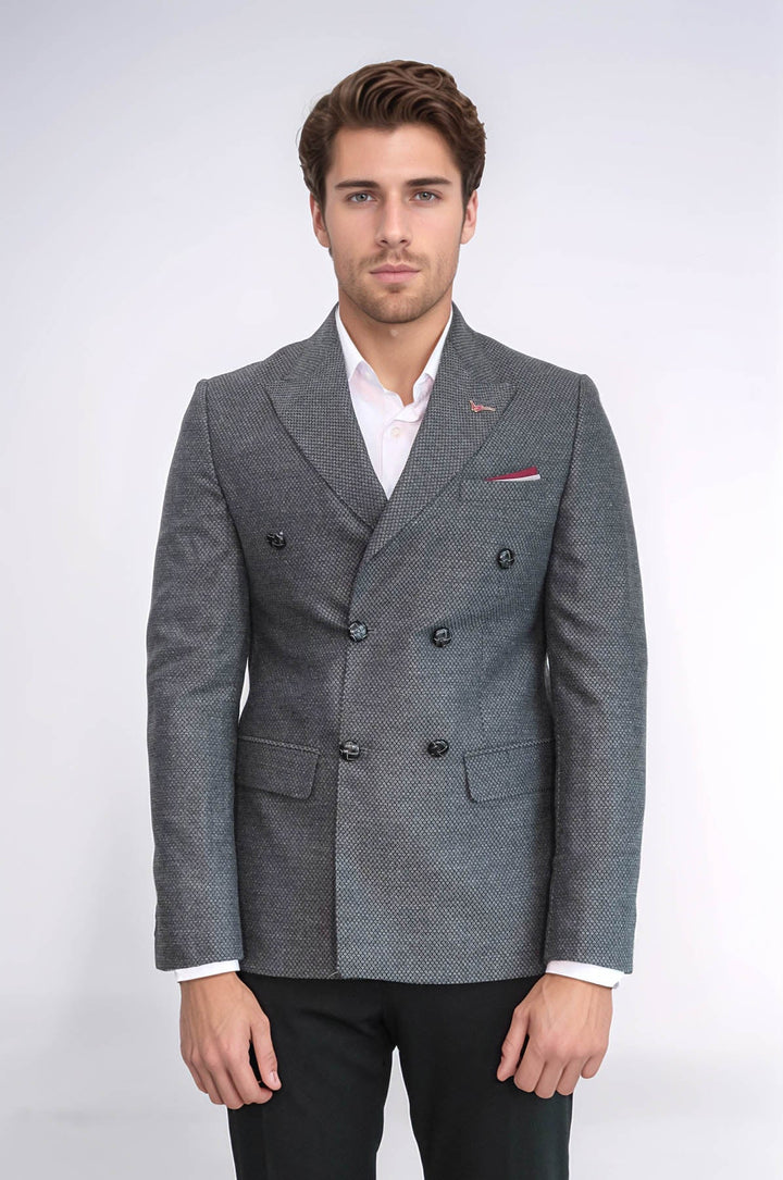 WSS Double Breasted Slim Fit Grey Blazer  - Zamora