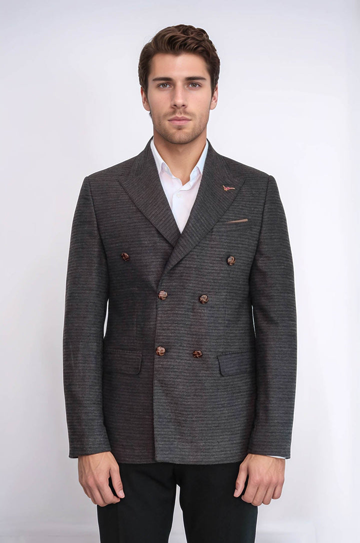 WSS Double Breasted Slim Fit Brown Blazer  - North Miami Beach