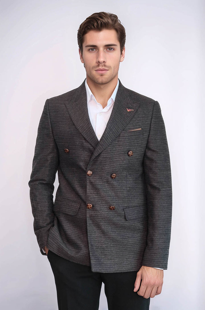 WSS Double Breasted Slim Fit Brown Blazer  - North Miami Beach