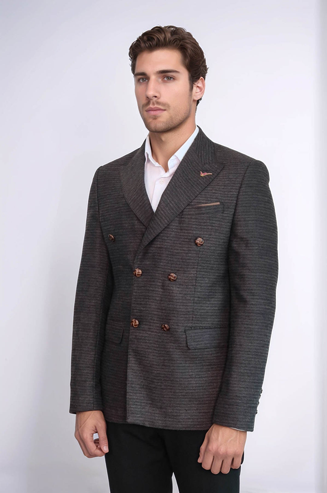 WSS Double Breasted Slim Fit Brown Blazer  - North Miami Beach