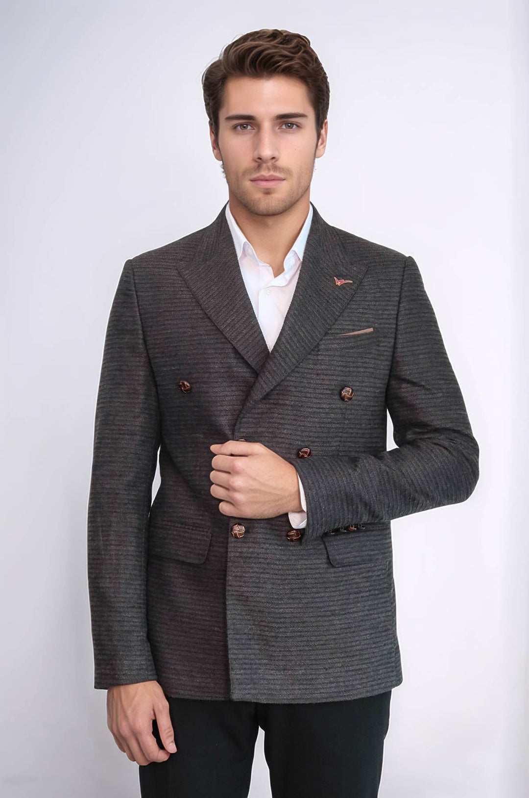 WSS Double Breasted Slim Fit Brown Blazer  - North Miami Beach