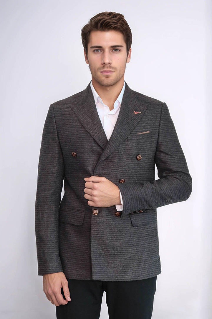 WSS Double Breasted Slim Fit Brown Blazer  - North Miami Beach