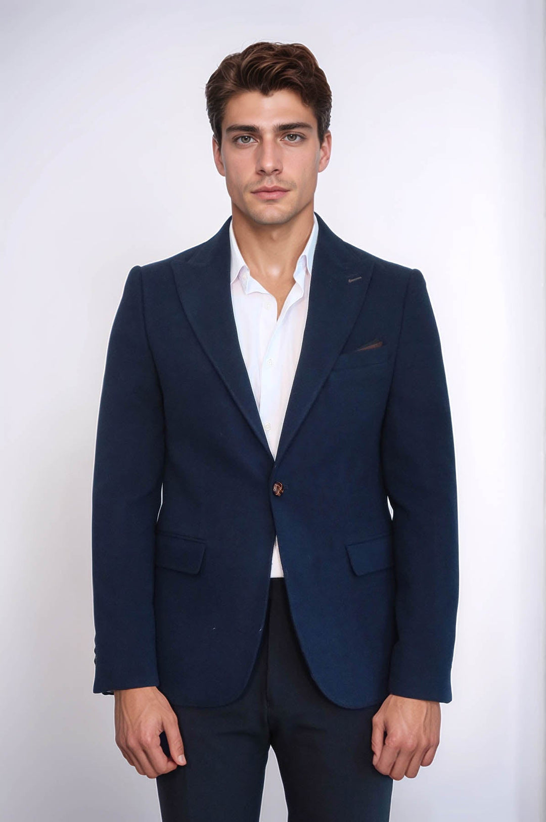 WSS Single Button Pointed Collar Navy Blue Blazer  - Manitowoc