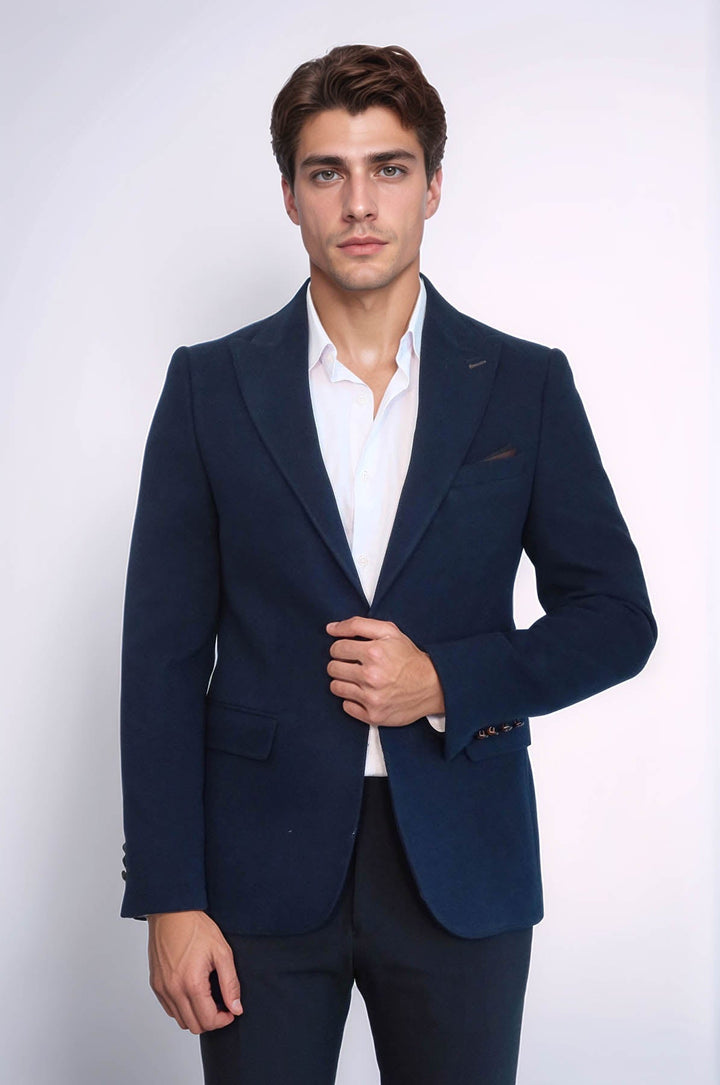 WSS Single Button Pointed Collar Navy Blue Blazer  - Manitowoc