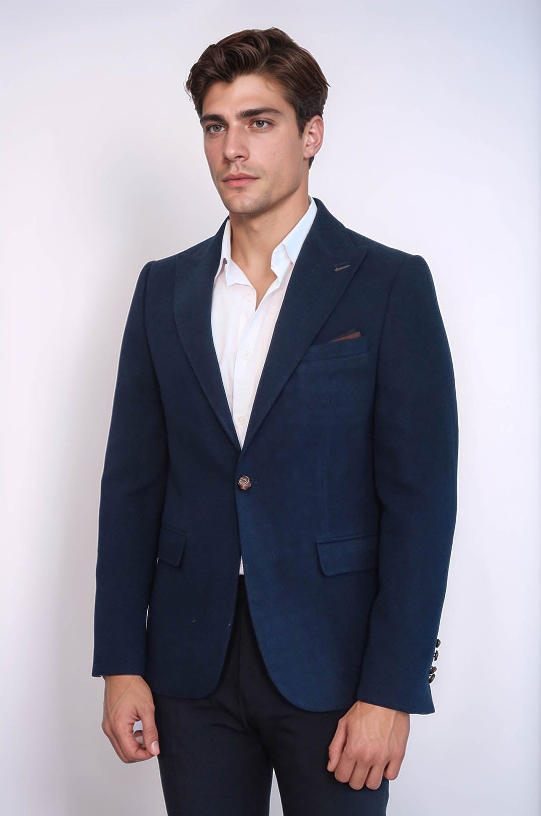 WSS Single Button Pointed Collar Navy Blue Blazer  - Manitowoc