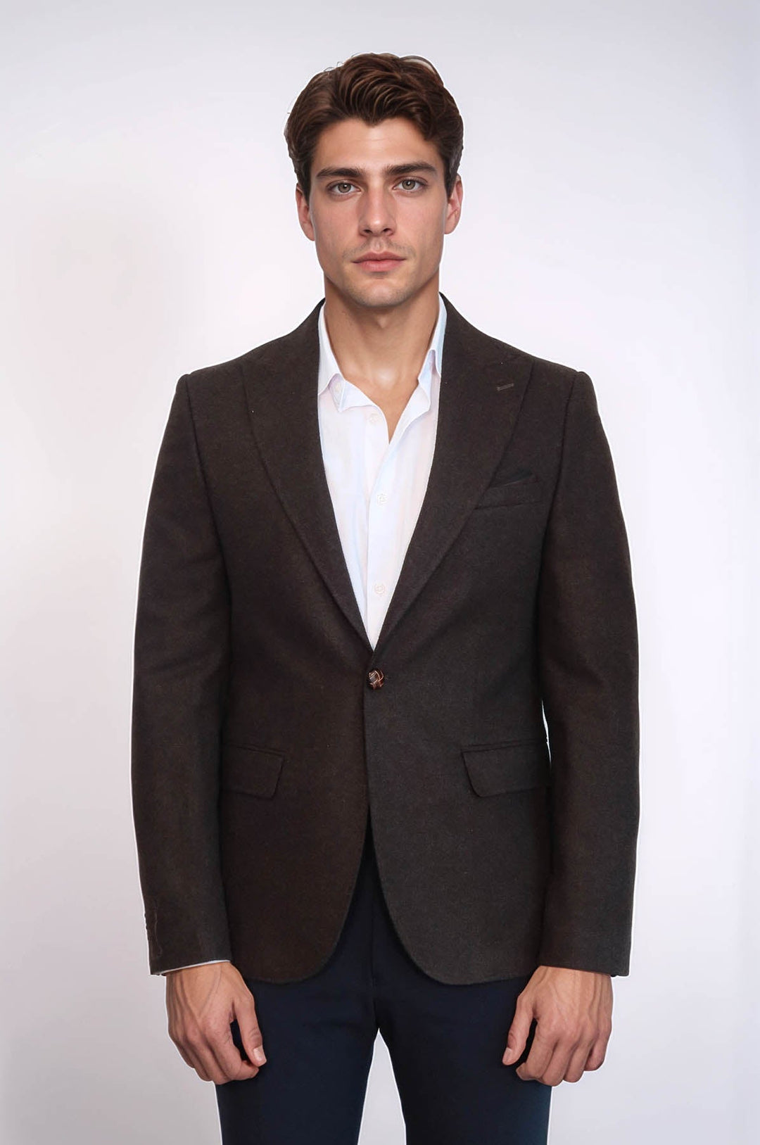 WSS Single Button Pointed Wide Collar Brown Blazer  - Tampico