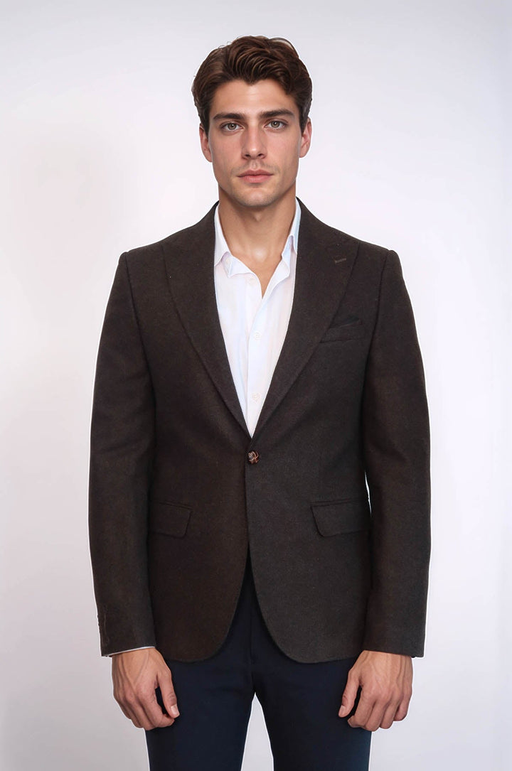 WSS Single Button Pointed Wide Collar Brown Blazer  - Tampico