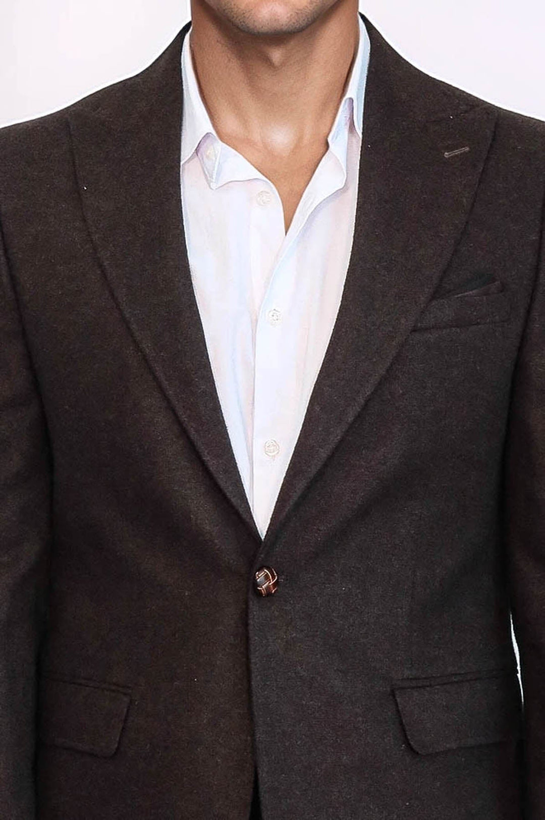 WSS Single Button Pointed Wide Collar Brown Blazer  - Tampico