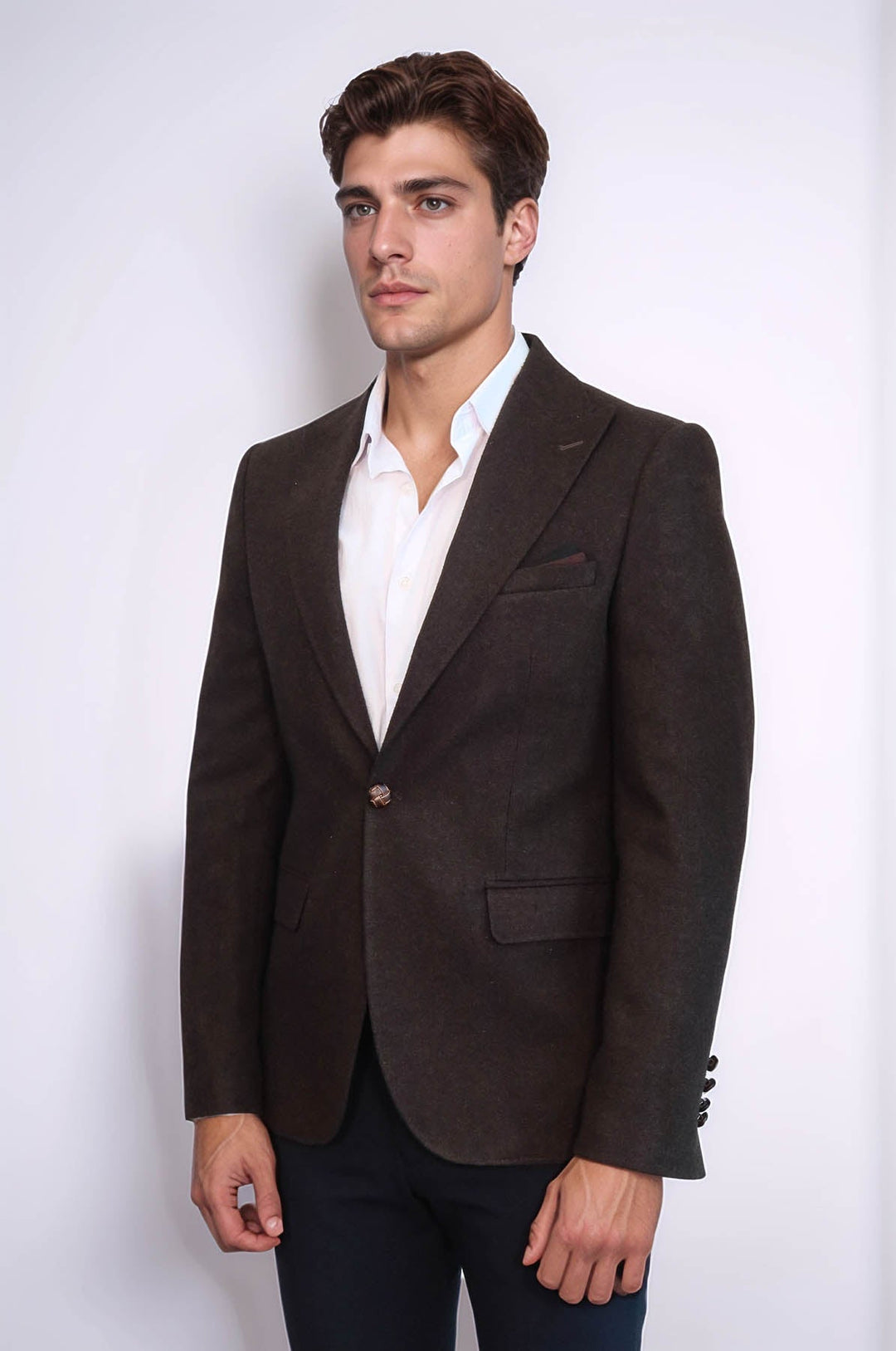 WSS Single Button Pointed Wide Collar Brown Blazer  - Tampico
