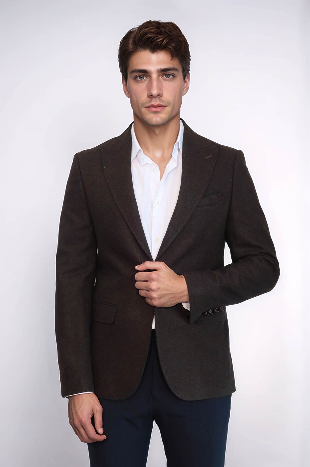 WSS Single Button Pointed Wide Collar Brown Blazer  - Tampico