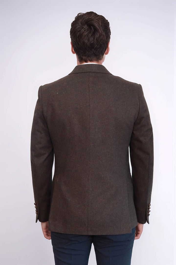 WSS Single Button Pointed Wide Collar Brown Blazer  - Tampico
