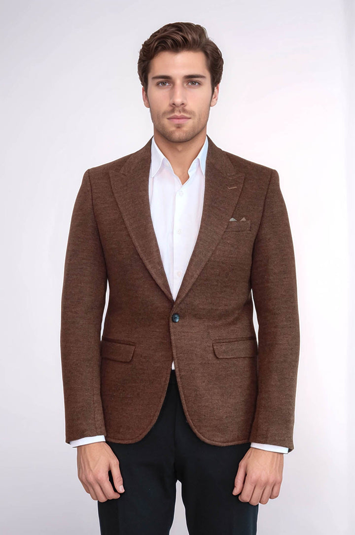 WSS Brown Slim Fit Jacket for Men  - Gelsenkirchen