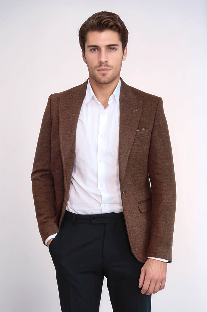 WSS Brown Slim Fit Jacket for Men  - Gelsenkirchen