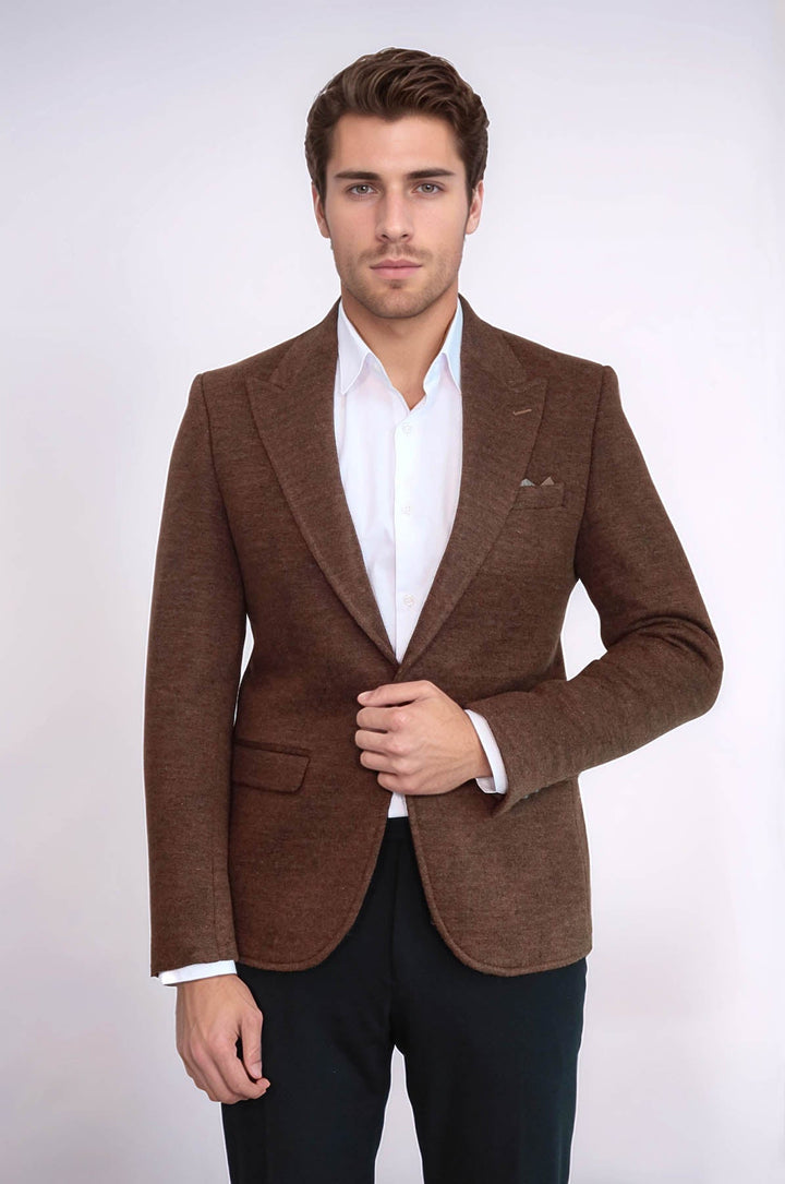 WSS Brown Slim Fit Jacket for Men  - Gelsenkirchen