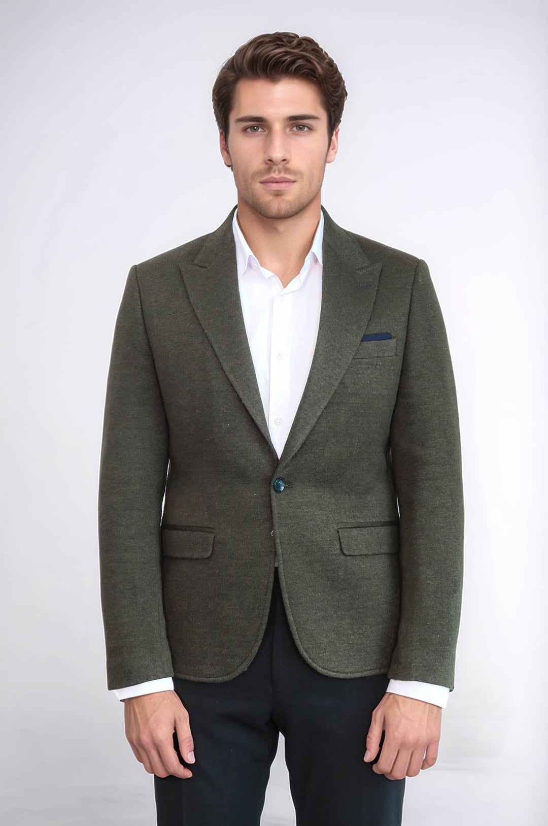 WSS Peak Lapel Dark Green Wool Jacket  - Hacienda Heights