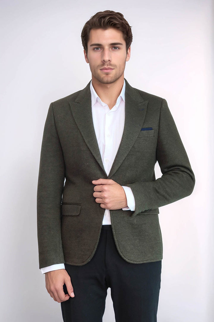 WSS Peak Lapel Dark Green Wool Jacket  - Hacienda Heights