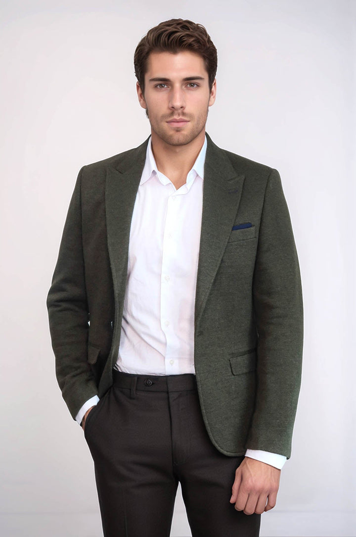 WSS Peak Lapel Dark Green Wool Jacket  - Hacienda Heights