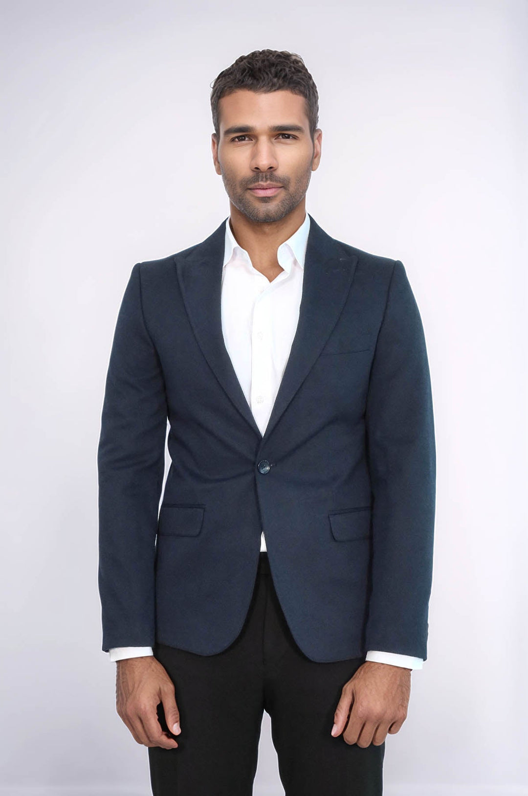 WSS Peak Lapel Single Button Plain Navy Blue Men Blazer  - Rosemead