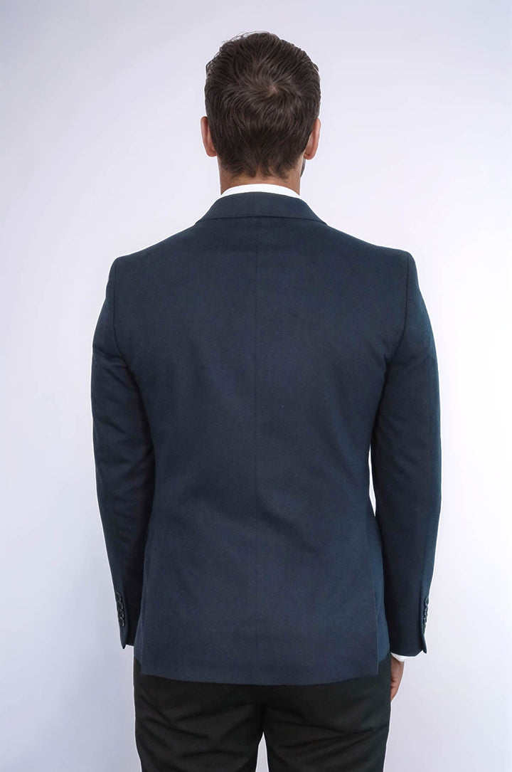 WSS Peak Lapel Single Button Plain Navy Blue Men Blazer  - Rosemead