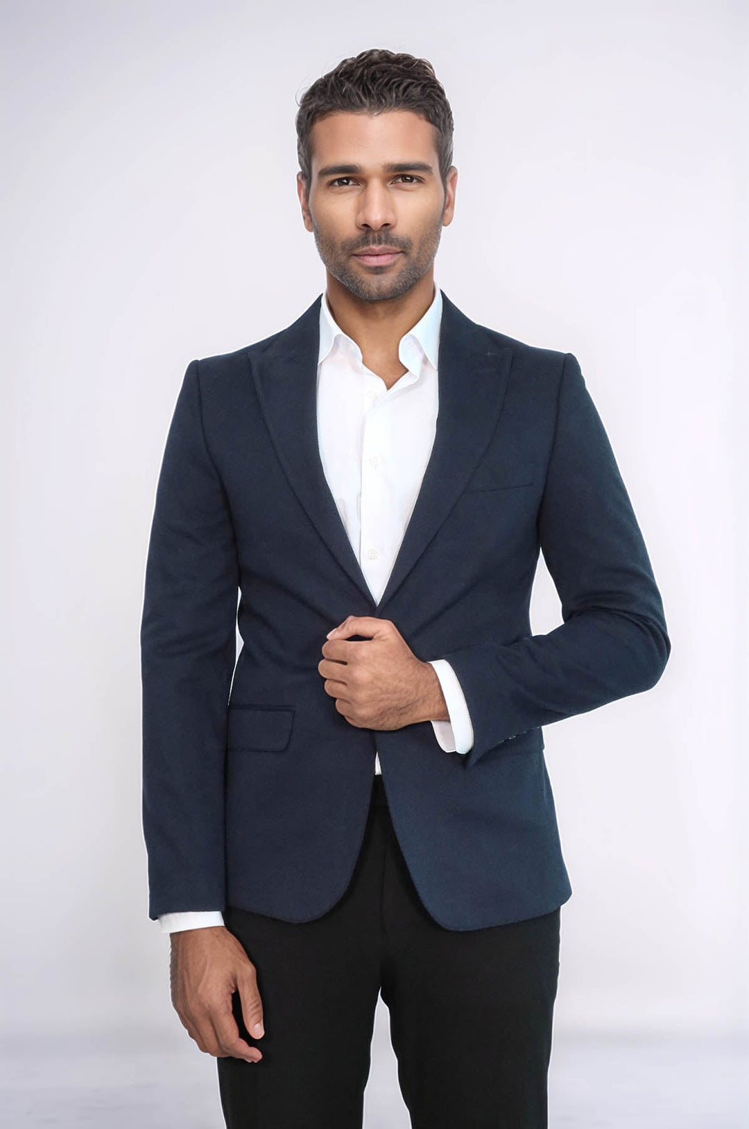 WSS Peak Lapel Single Button Plain Navy Blue Men Blazer  - Rosemead