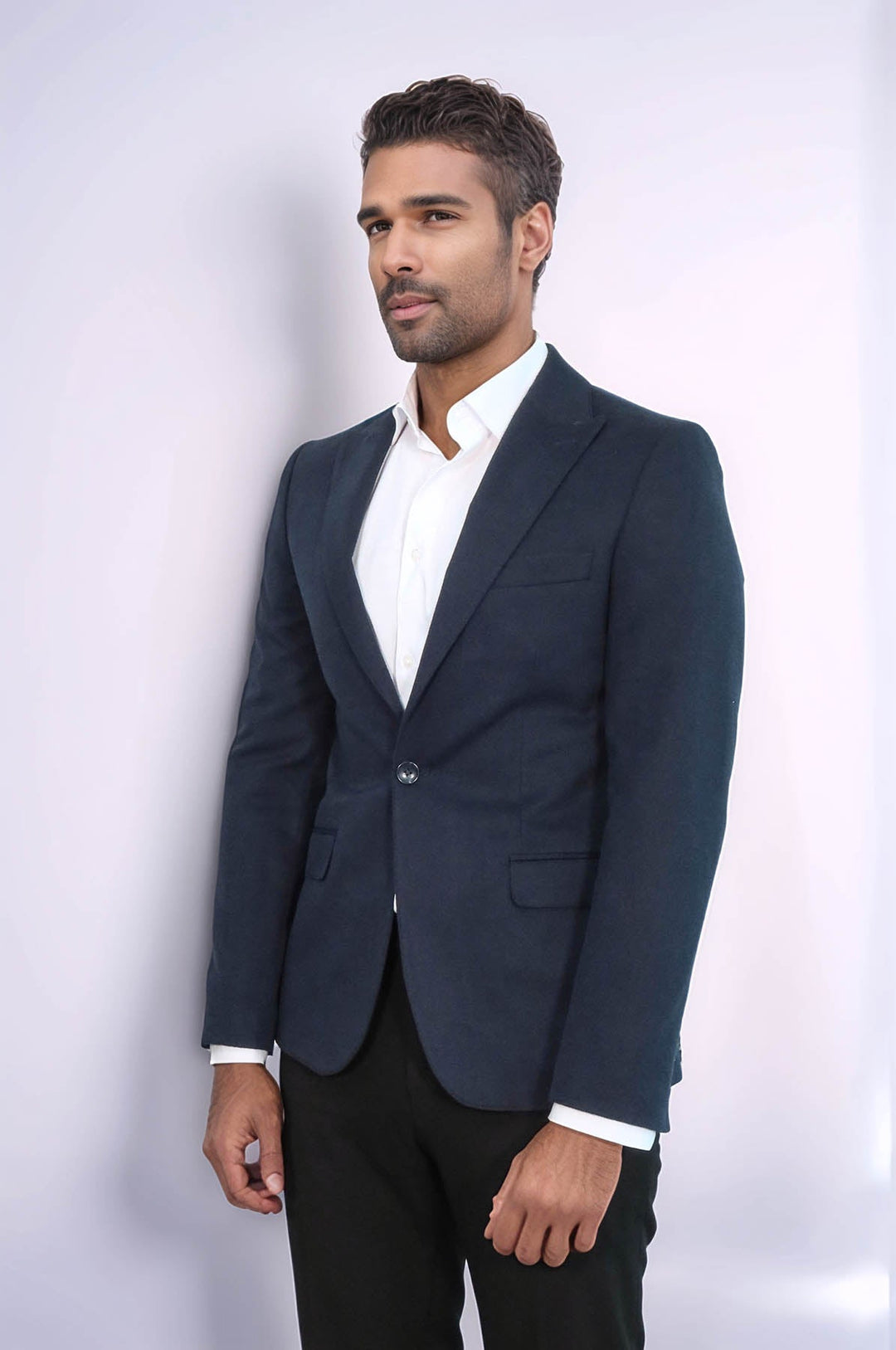 WSS Peak Lapel Single Button Plain Navy Blue Men Blazer  - Rosemead