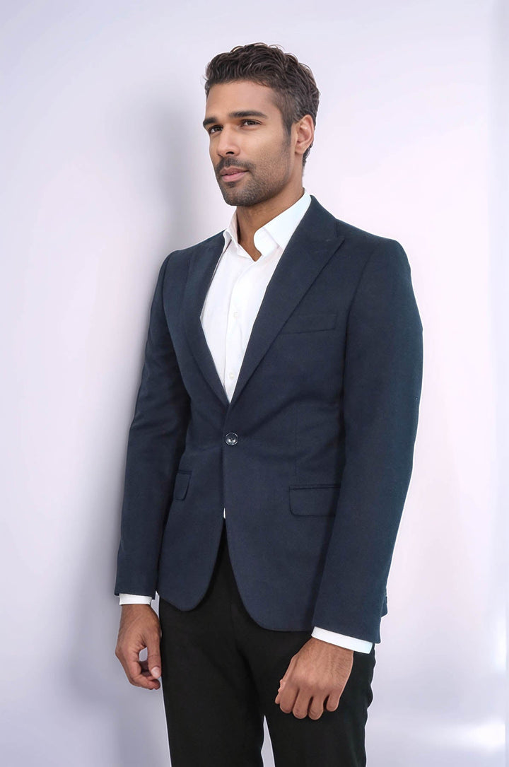 WSS Peak Lapel Single Button Plain Navy Blue Men Blazer  - Rosemead