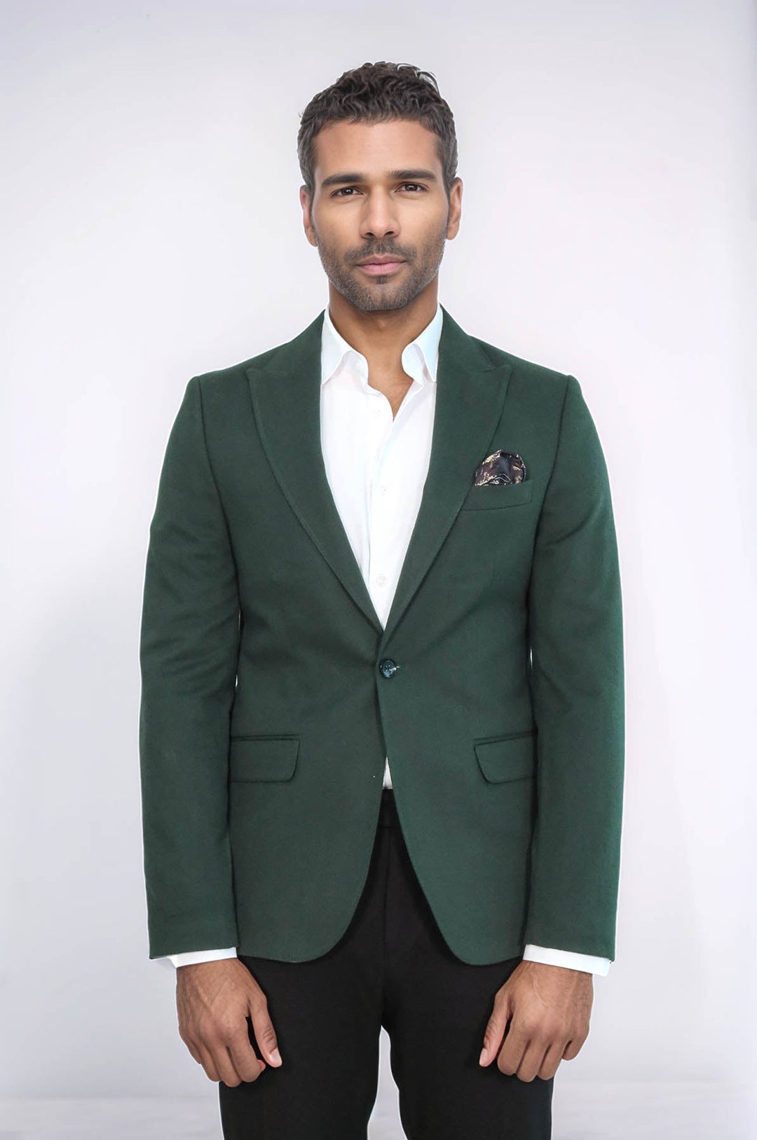 WSS Peak Lapel Single Button Plain Green Men Blazer  - Parsippany-Troy Hills