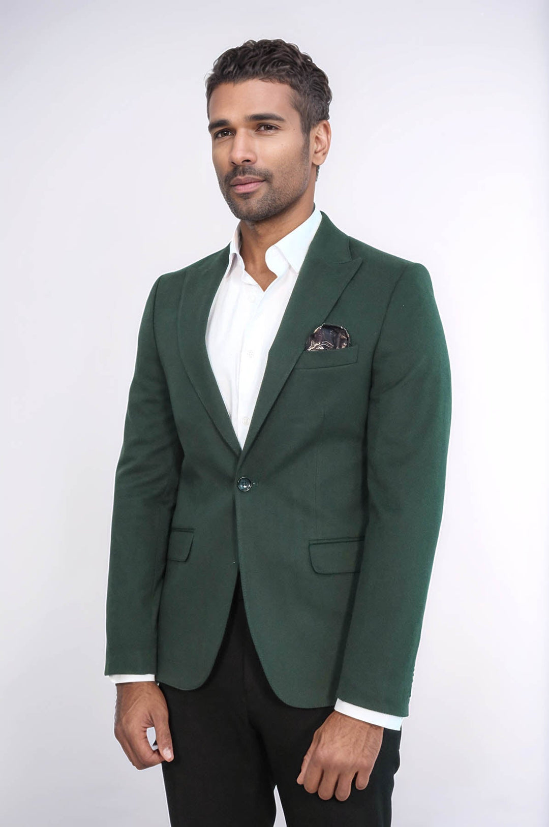 WSS Peak Lapel Single Button Plain Green Men Blazer  - Parsippany-Troy Hills