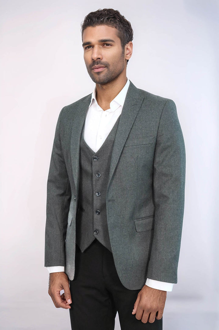 WSS Grey Plain Blazer and Vest Set  - Provo