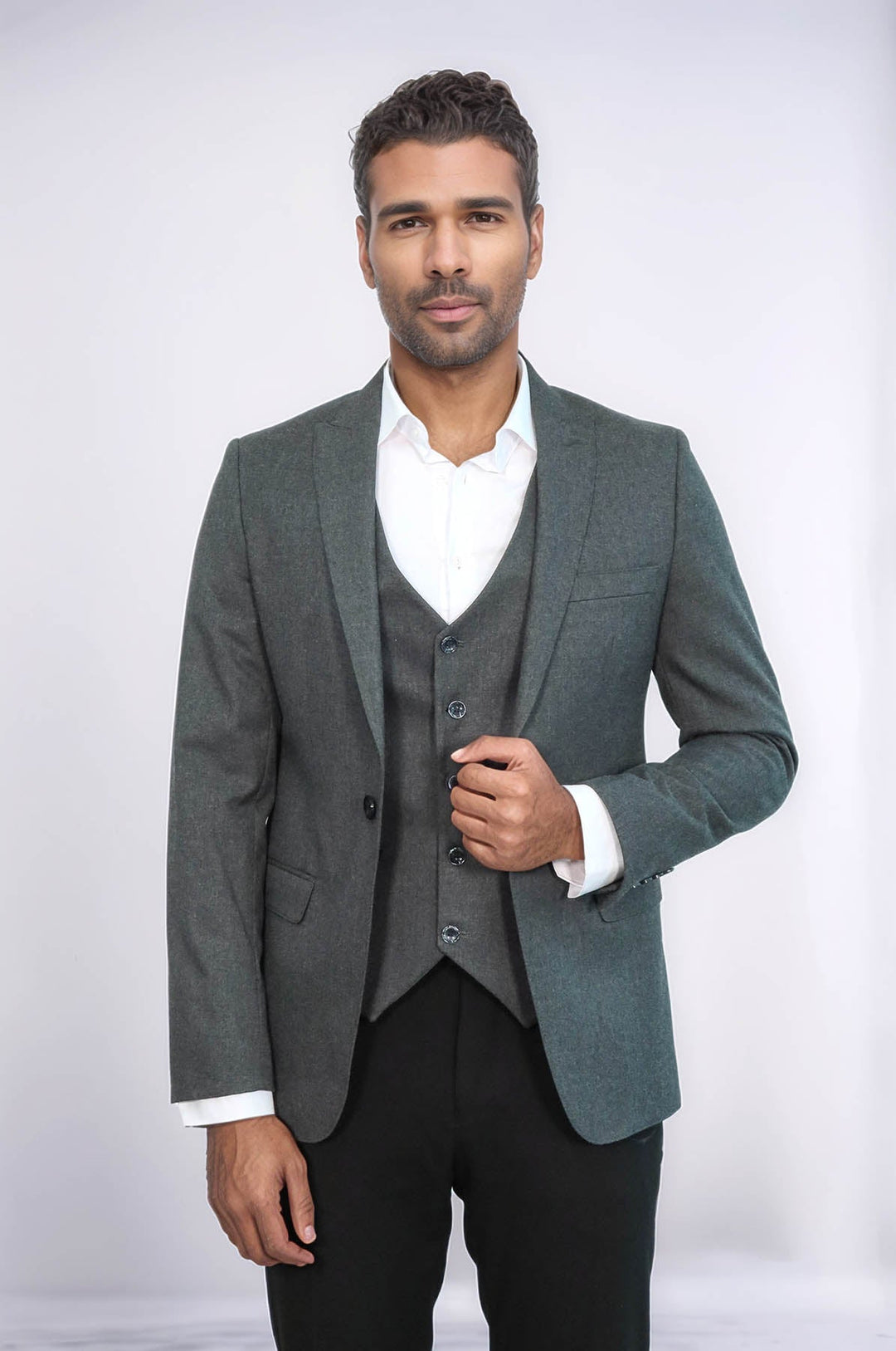 WSS Grey Plain Blazer and Vest Set  - Provo