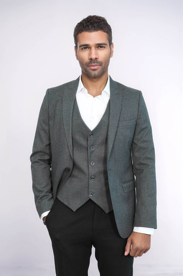 WSS Grey Plain Blazer and Vest Set  - Provo