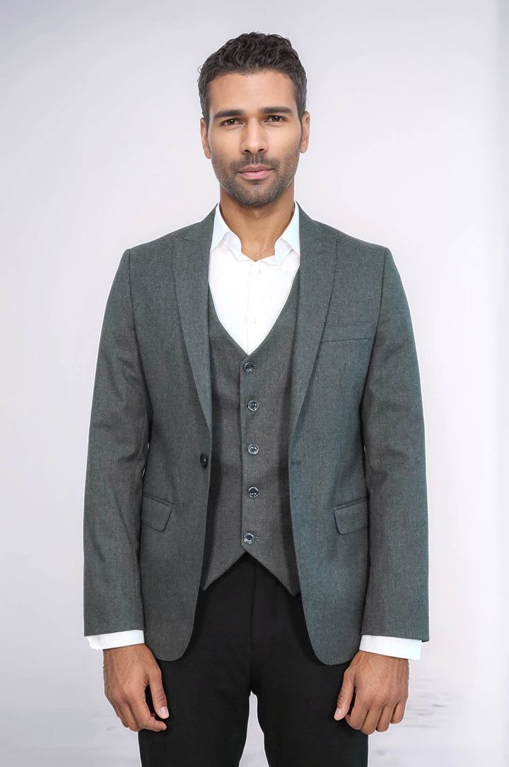 WSS Grey Plain Blazer and Vest Set  - Provo
