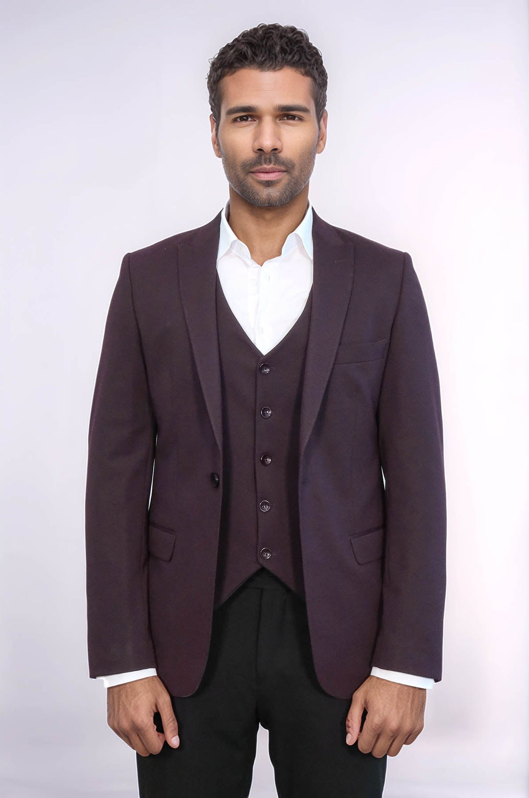 WSS Plain Burgundy Vest Blazer Set  - Freising