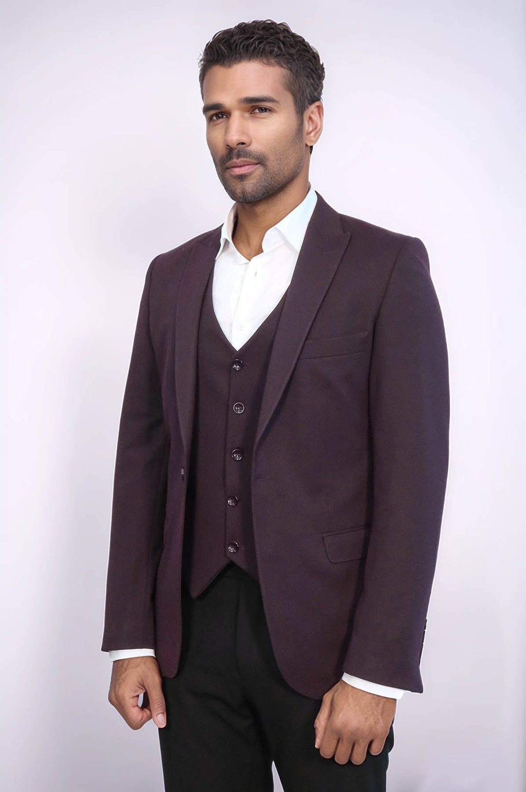 WSS Plain Burgundy Vest Blazer Set  - Freising