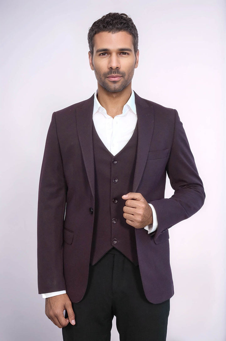 WSS Plain Burgundy Vest Blazer Set  - Freising