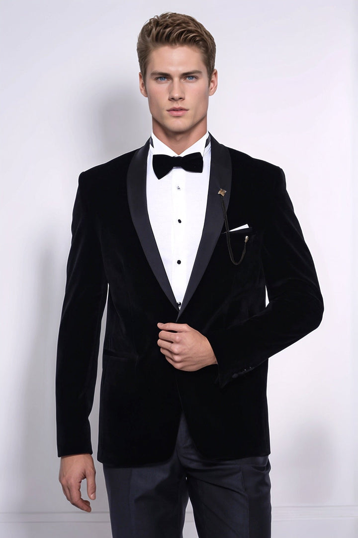 WSS Plain Velvet Black Blazer  - Marsala
