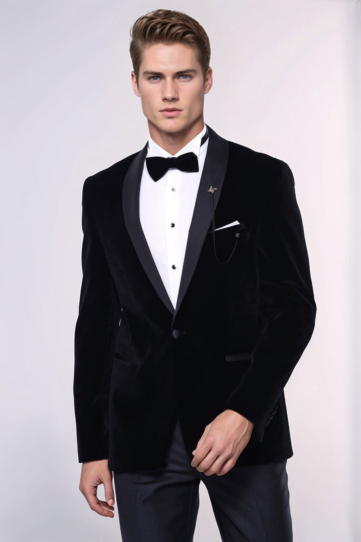 WSS Plain Velvet Black Blazer  - Marsala