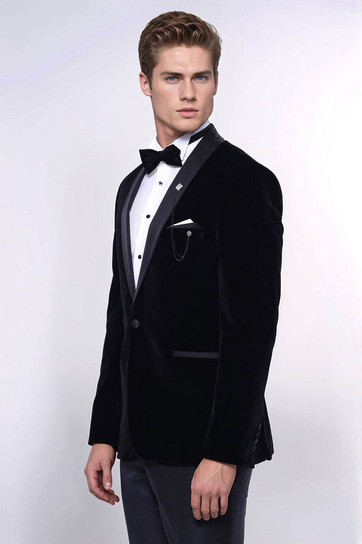 WSS Plain Velvet Black Blazer  - Marsala