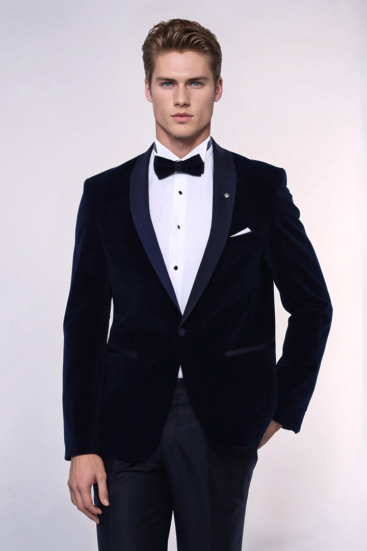 WSS Navy Blue Velvet Dinner Jacket  - Amherst