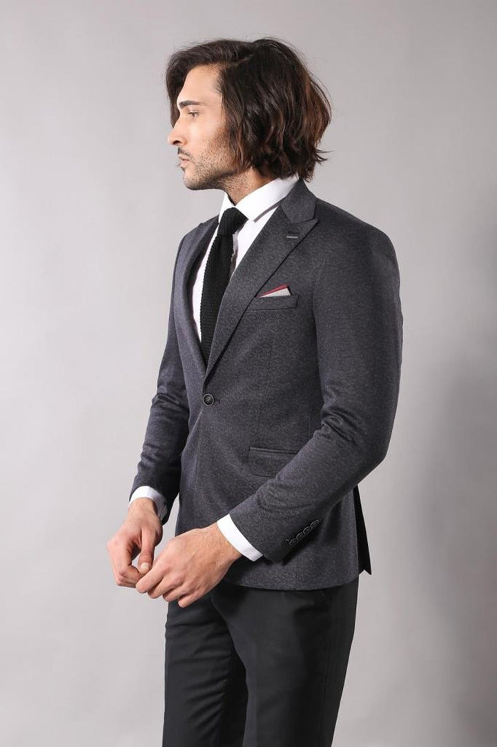 WSS Single Button Double Vent Pointed Collar Navy Blue Blazer  - Caltagirone