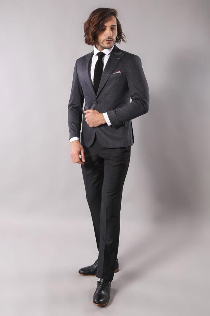 WSS Single Button Double Vent Pointed Collar Navy Blue Blazer  - Caltagirone