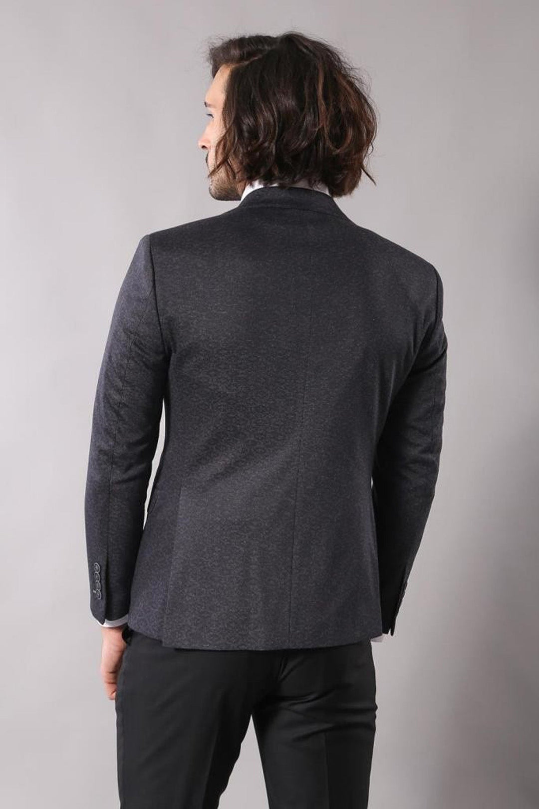WSS Single Button Double Vent Pointed Collar Navy Blue Blazer  - Caltagirone