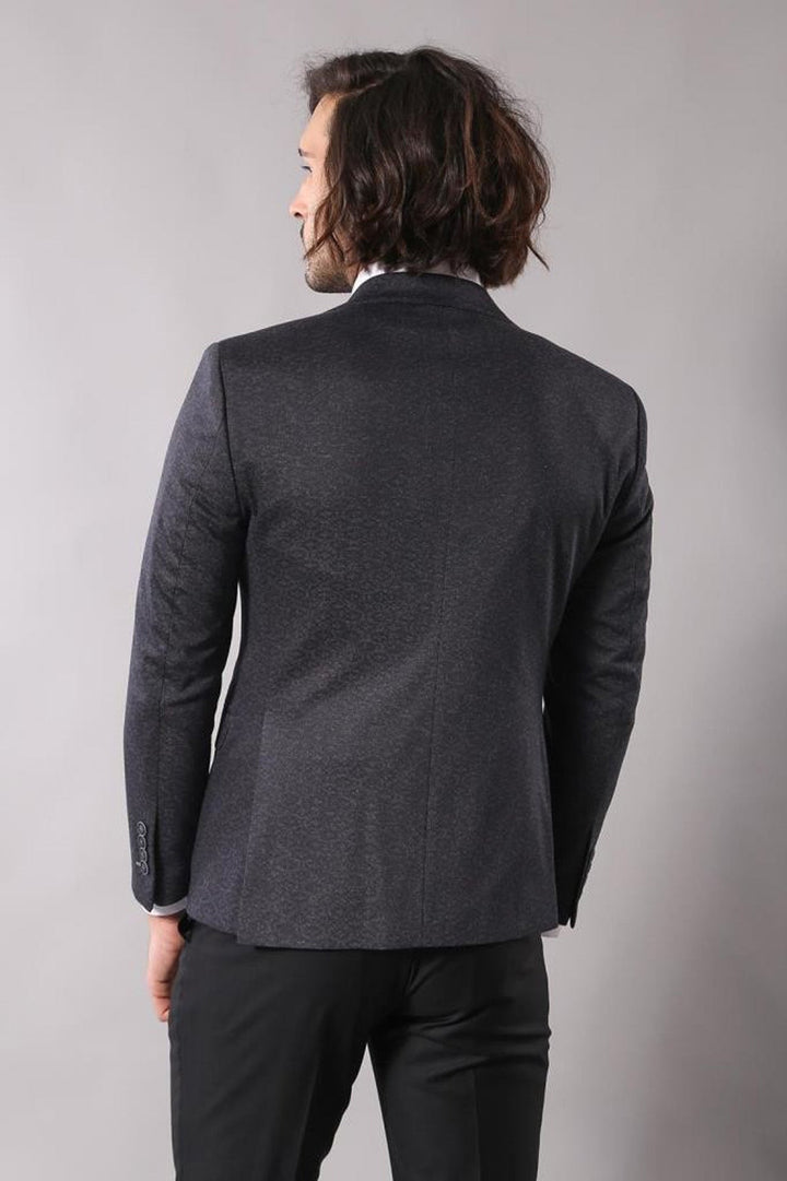 WSS Single Button Double Vent Pointed Collar Navy Blue Blazer  - Caltagirone