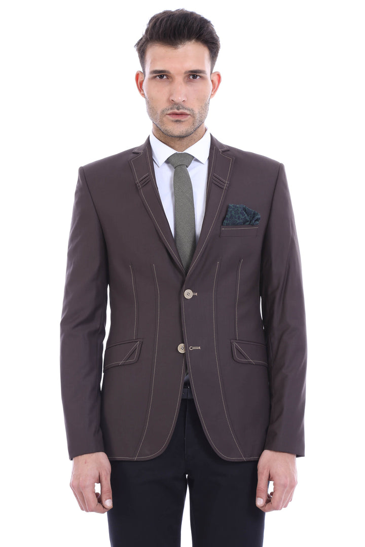 WSS Double Buttons Stitch Embroidered Brown Jacket- - Carrollwood