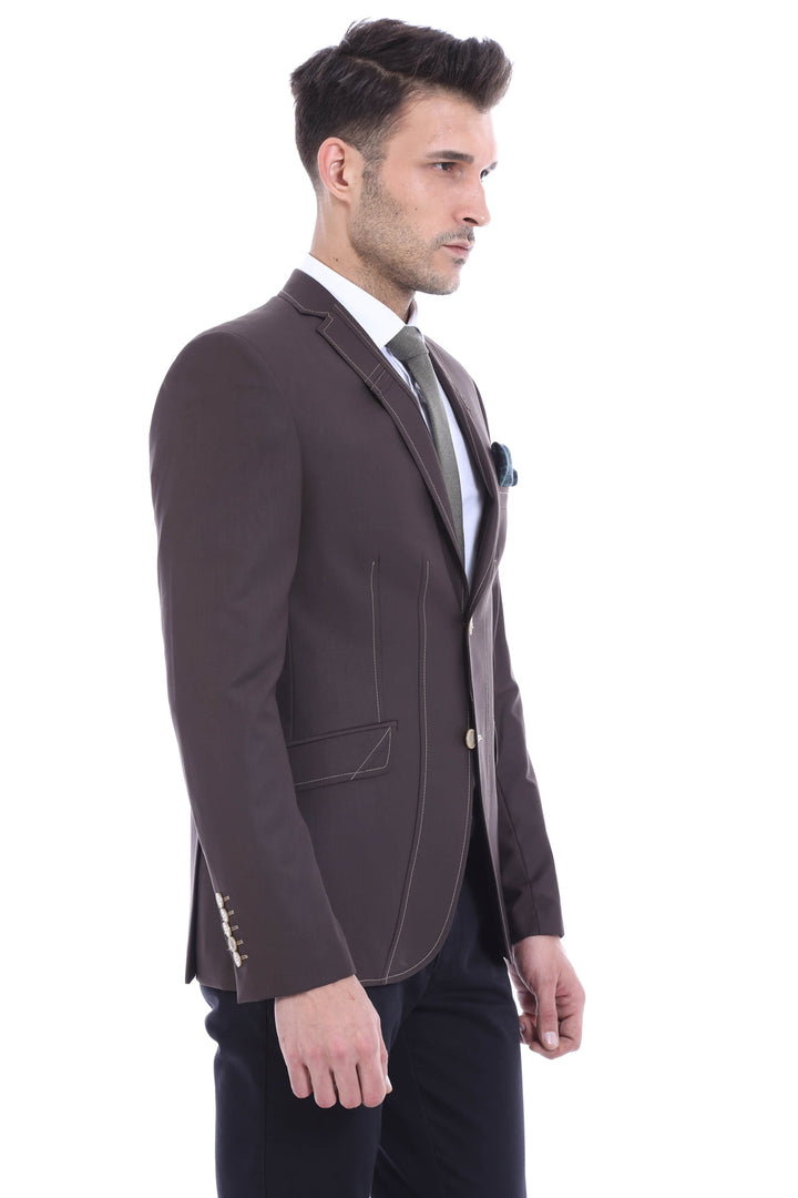 WSS Double Buttons Stitch Embroidered Brown Jacket- - Carrollwood